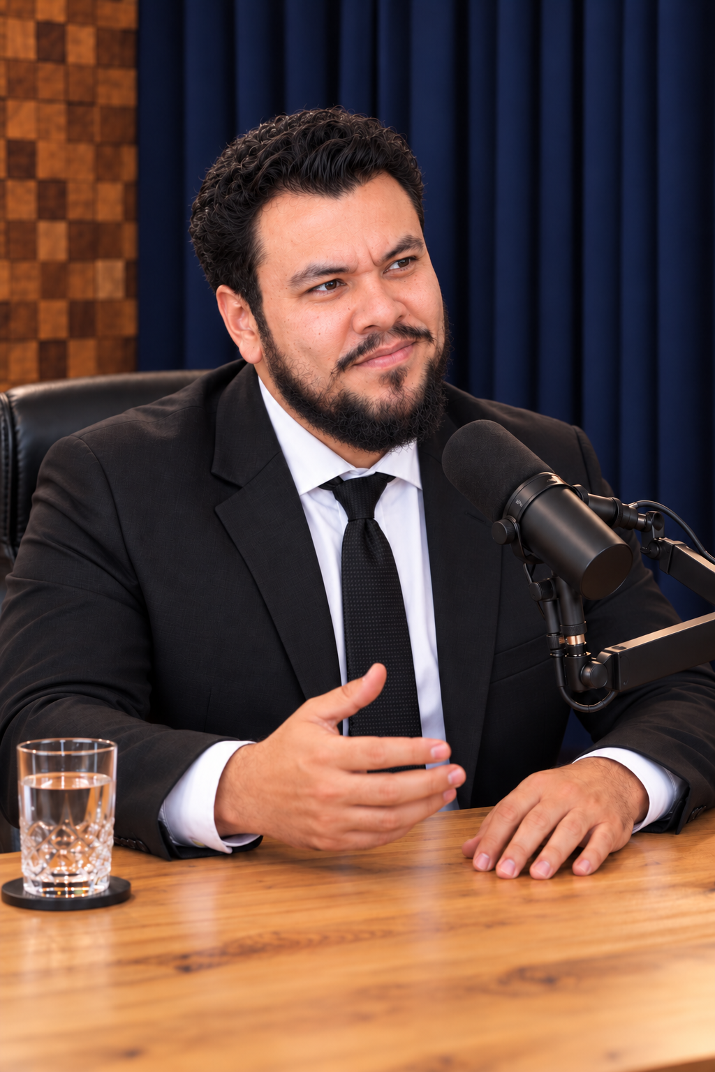 Portrait de Kin Levi dans un studio de podcast